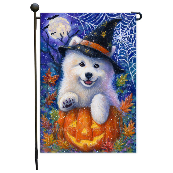 Samoyed Halloween Garden Flag Pumpkin Bat Spider Web Yard Banner Outdoor Fall Decor 12.5 x 18 Inch