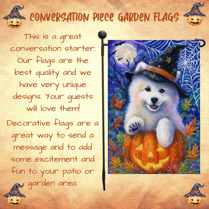 Samoyed Halloween Garden Flag Pumpkin Bat Spider Web Yard Banner Outdoor Fall Decor 12.5 x 18 Inch
