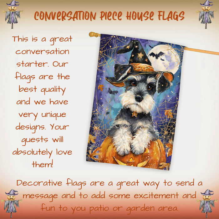 Schnauzer Halloween House Flag Pumpkin Witch Hat Bat Large Outdoor Banner Fall Porch Yard Decoration 28 x 40 Inch