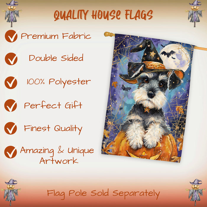 Schnauzer Halloween House Flag Pumpkin Witch Hat Bat Large Outdoor Banner Fall Porch Yard Decoration 28 x 40 Inch