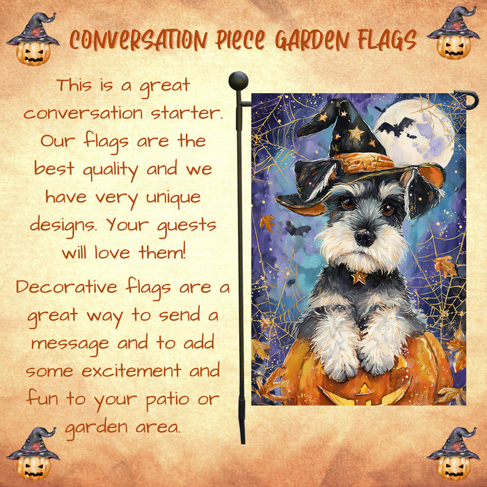 Schnauzer Halloween Garden Flag Pumpkin Witch Hat Bat Yard Banner Fall Outdoor Decor 12.5 x 18 Inch