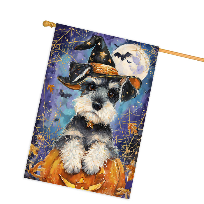Schnauzer Halloween House Flag Pumpkin Witch Hat Bat Large Outdoor Banner Fall Porch Yard Decoration 28 x 40 Inch