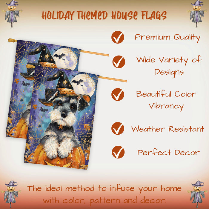 Schnauzer Halloween House Flag Pumpkin Witch Hat Bat Large Outdoor Banner Fall Porch Yard Decoration 28 x 40 Inch