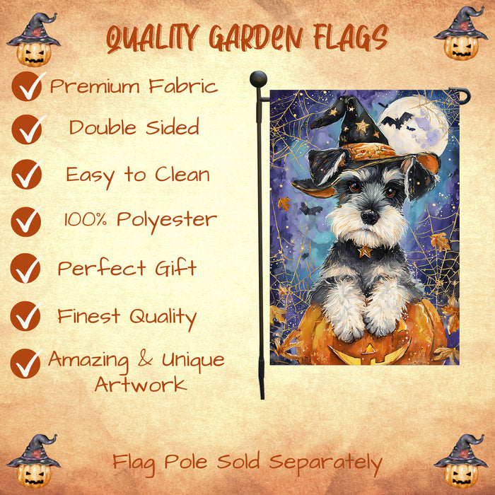Schnauzer Halloween Garden Flag Pumpkin Witch Hat Bat Yard Banner Fall Outdoor Decor 12.5 x 18 Inch