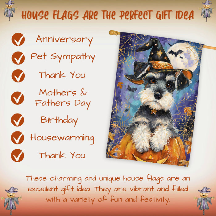 Schnauzer Halloween House Flag Pumpkin Witch Hat Bat Large Outdoor Banner Fall Porch Yard Decoration 28 x 40 Inch