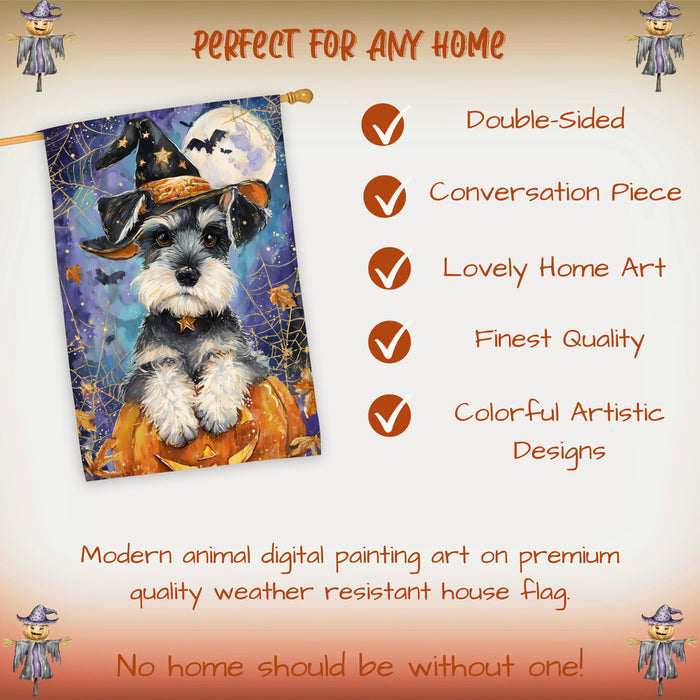 Schnauzer Halloween House Flag Pumpkin Witch Hat Bat Large Outdoor Banner Fall Porch Yard Decoration 28 x 40 Inch