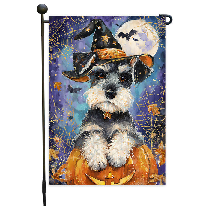 Schnauzer Halloween Garden Flag Pumpkin Witch Hat Bat Yard Banner Fall Outdoor Decor 12.5 x 18 Inch