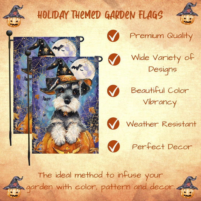 Schnauzer Halloween Garden Flag Pumpkin Witch Hat Bat Yard Banner Fall Outdoor Decor 12.5 x 18 Inch