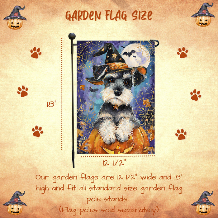 Schnauzer Halloween Garden Flag Pumpkin Witch Hat Bat Yard Banner Fall Outdoor Decor 12.5 x 18 Inch