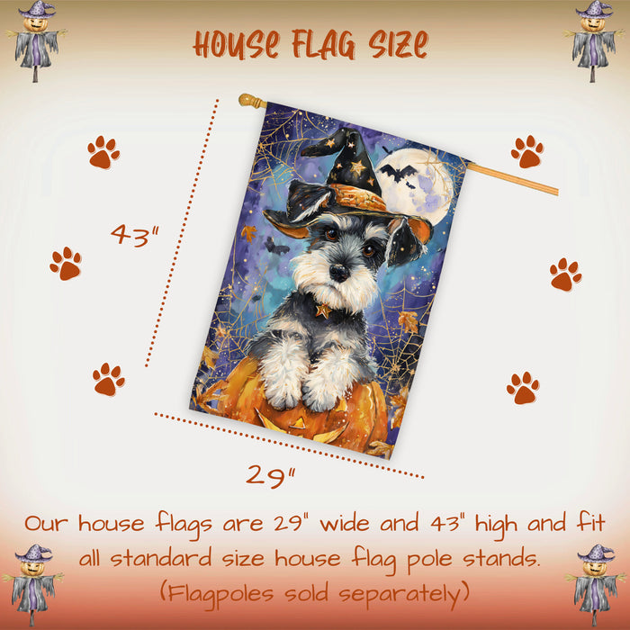 Schnauzer Halloween House Flag Pumpkin Witch Hat Bat Large Outdoor Banner Fall Porch Yard Decoration 28 x 40 Inch