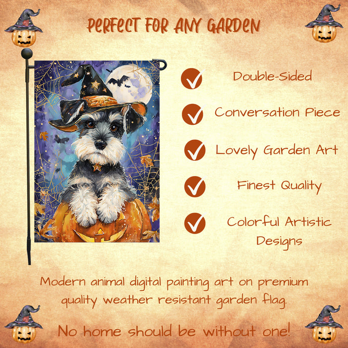 Schnauzer Halloween Garden Flag Pumpkin Witch Hat Bat Yard Banner Fall Outdoor Decor 12.5 x 18 Inch