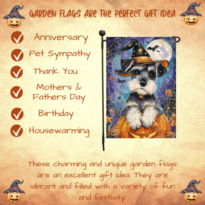 Schnauzer Halloween Garden Flag Pumpkin Witch Hat Bat Yard Banner Fall Outdoor Decor 12.5 x 18 Inch