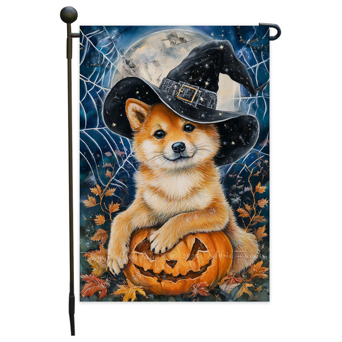 Shiba Inu Halloween Garden Flag Pumpkin Witch Hat Dog Yard Banner Fall Outdoor Decor 12.5 x 18 Inch