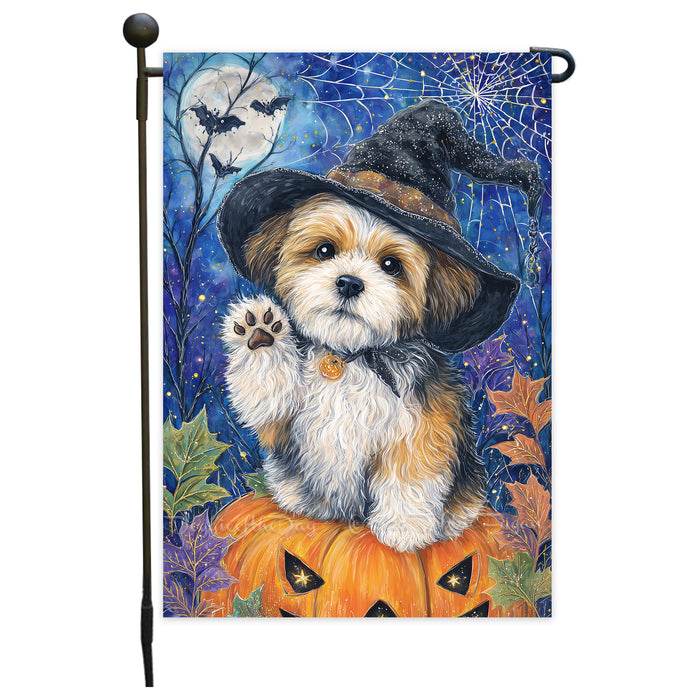 Shih Tzu Halloween Garden Flag Pumpkin Witch Hat Dog Yard Banner Fall Outdoor Decor 12.5 x 18 Inch