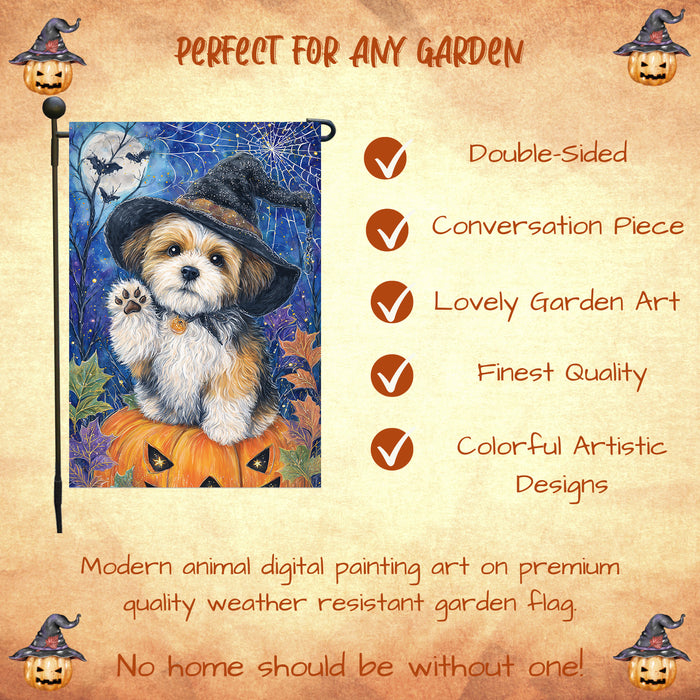 Shih Tzu Halloween Garden Flag Pumpkin Witch Hat Dog Yard Banner Fall Outdoor Decor 12.5 x 18 Inch