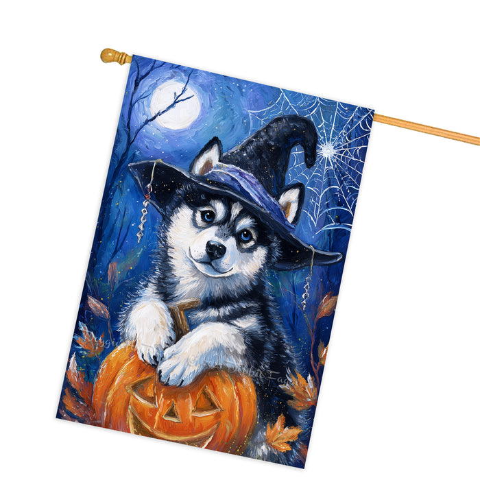 Siberian Husky Halloween House Flag Pumpkin Witch Hat Dog Large Outdoor Banner Fall Porch Yard Decoration 28 x 40 Inch