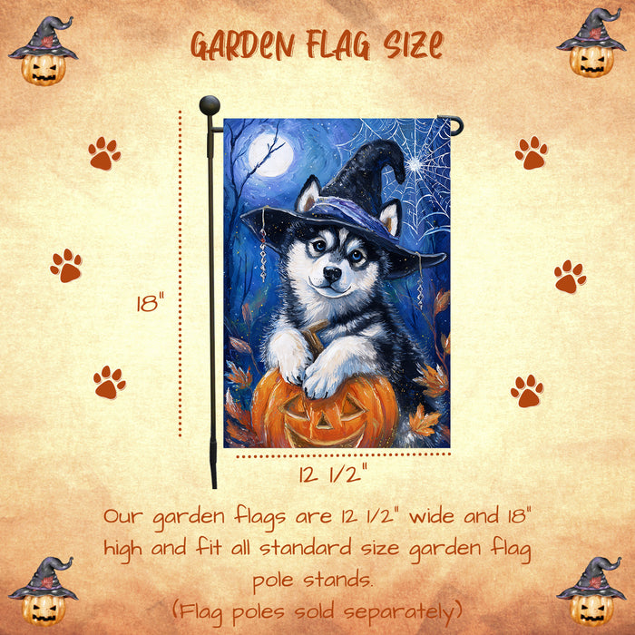 Siberian Husky Halloween Garden Flag Pumpkin Witch Hat Dog Yard Banner Fall Outdoor Decor 12.5 x 18 Inch