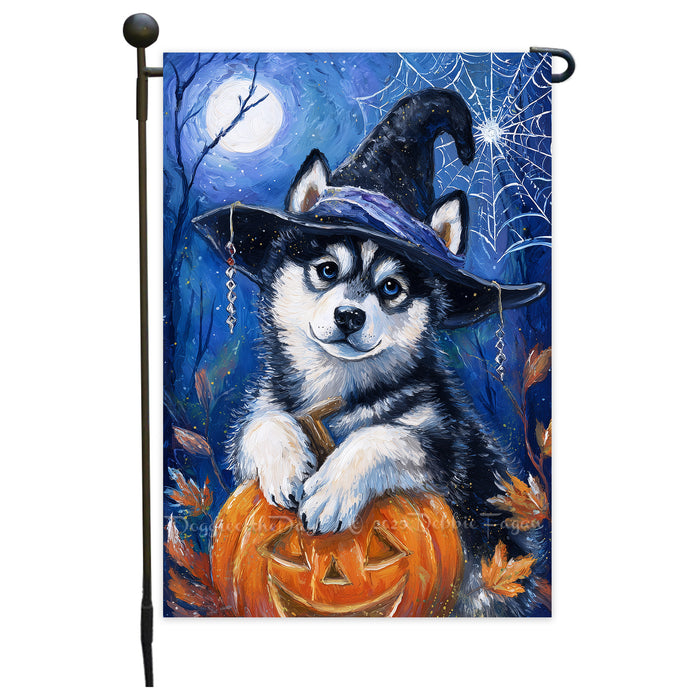 Siberian Husky Halloween Garden Flag Pumpkin Witch Hat Dog Yard Banner Fall Outdoor Decor 12.5 x 18 Inch