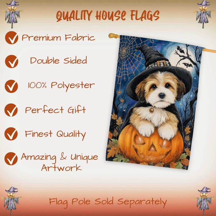 Tibetan Terrier Halloween House Flag Pumpkin Bat Jack-O’-Lantern Dog Large Outdoor Banner Fall Porch Yard Decoration 28 x 40 Inch