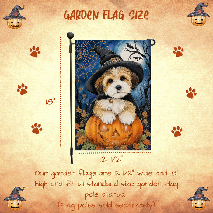 Tibetan Terrier Halloween Garden Flag Pumpkin Bat Jack-O’-Lantern Dog Yard Banner Fall Outdoor Decor 12.5 x 18 Inch
