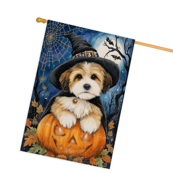 Tibetan Terrier Halloween House Flag Pumpkin Bat Jack-O’-Lantern Dog Large Outdoor Banner Fall Porch Yard Decoration 28 x 40 Inch