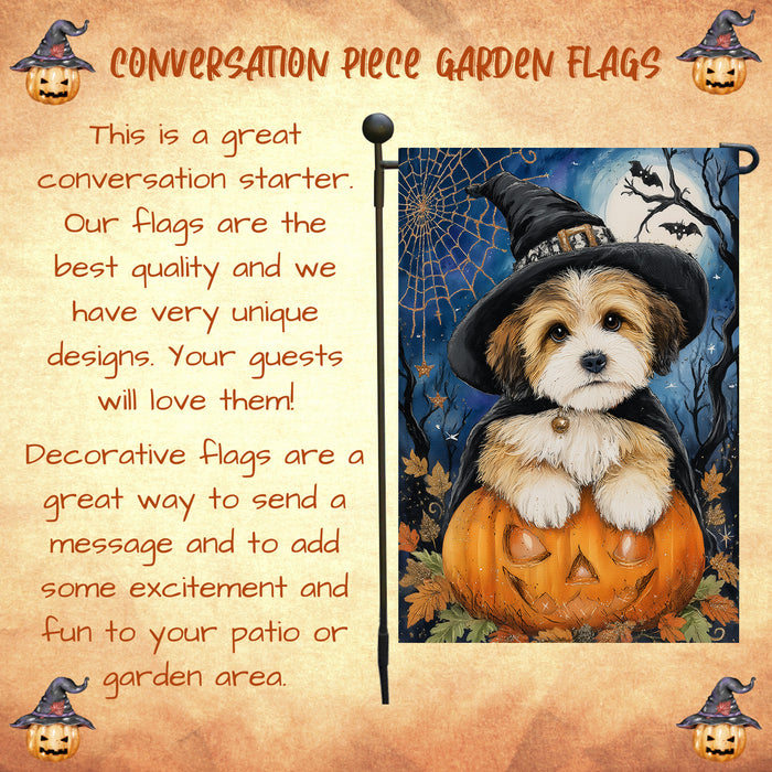 Tibetan Terrier Halloween Garden Flag Pumpkin Bat Jack-O’-Lantern Dog Yard Banner Fall Outdoor Decor 12.5 x 18 Inch