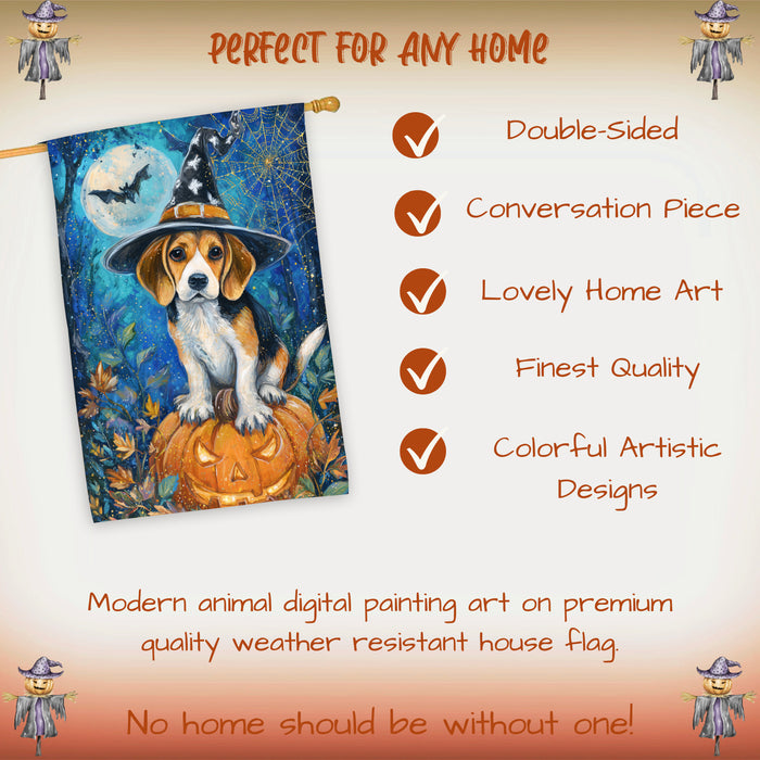 Treeing Walker Coonhound Halloween House Flag Pumpkin Dog Large Outdoor Banner Fall Porch Yard Decoration 28 x 40 Inch