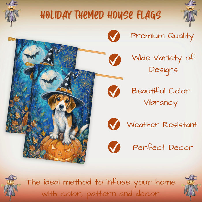 Treeing Walker Coonhound Halloween House Flag Pumpkin Dog Large Outdoor Banner Fall Porch Yard Decoration 28 x 40 Inch