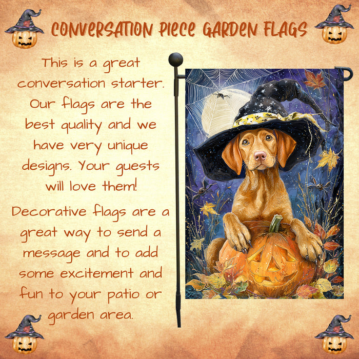 Vizsla Puppy Halloween Garden Flag Pumpkin Jack O Lantern Yard Banner Fall Outdoor Decoration for Lawn Porch and Garden 12.5 x 18 Inch