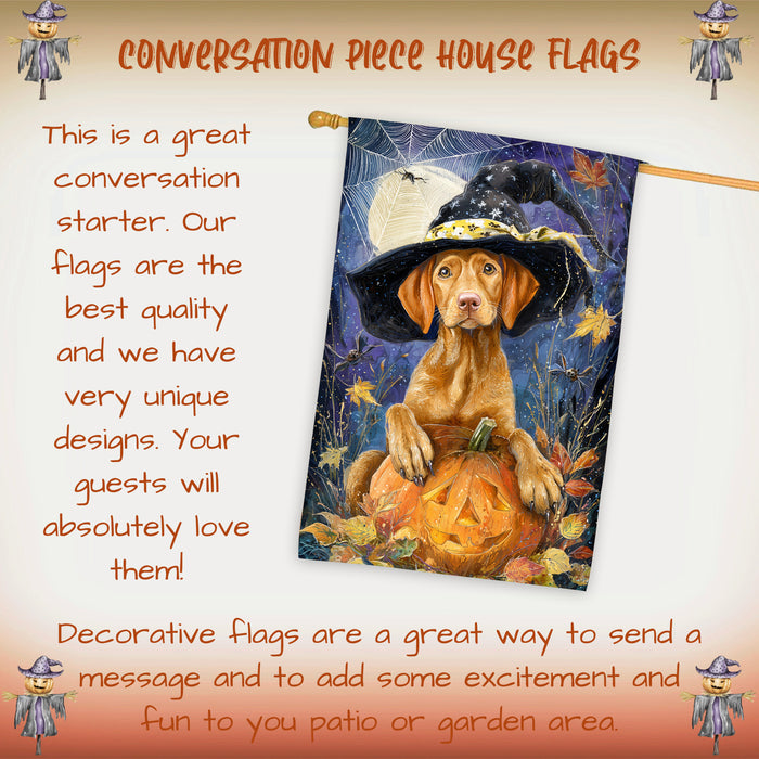 Vizsla Puppy Halloween House Flag Pumpkin Jack O Lantern Dog Large Outdoor Banner Fall Porch Yard Decoration 28 x 40 Inch