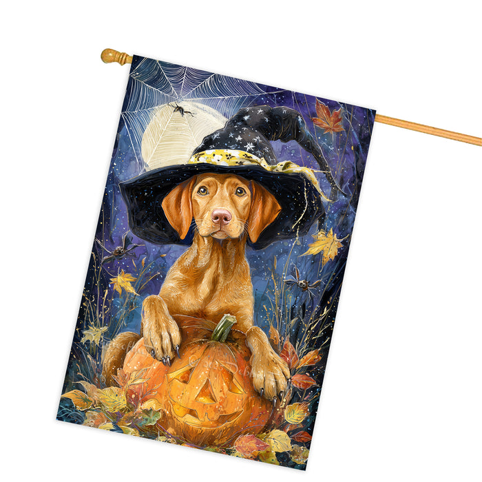 Vizsla Puppy Halloween House Flag Pumpkin Jack O Lantern Dog Large Outdoor Banner Fall Porch Yard Decoration 28 x 40 Inch