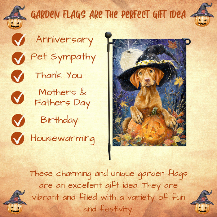 Vizsla Puppy Halloween Garden Flag Pumpkin Jack O Lantern Yard Banner Fall Outdoor Decoration for Lawn Porch and Garden 12.5 x 18 Inch