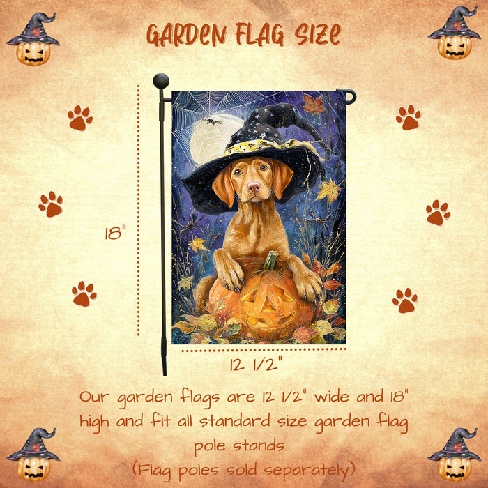 Vizsla Puppy Halloween Garden Flag Pumpkin Jack O Lantern Yard Banner Fall Outdoor Decoration for Lawn Porch and Garden 12.5 x 18 Inch