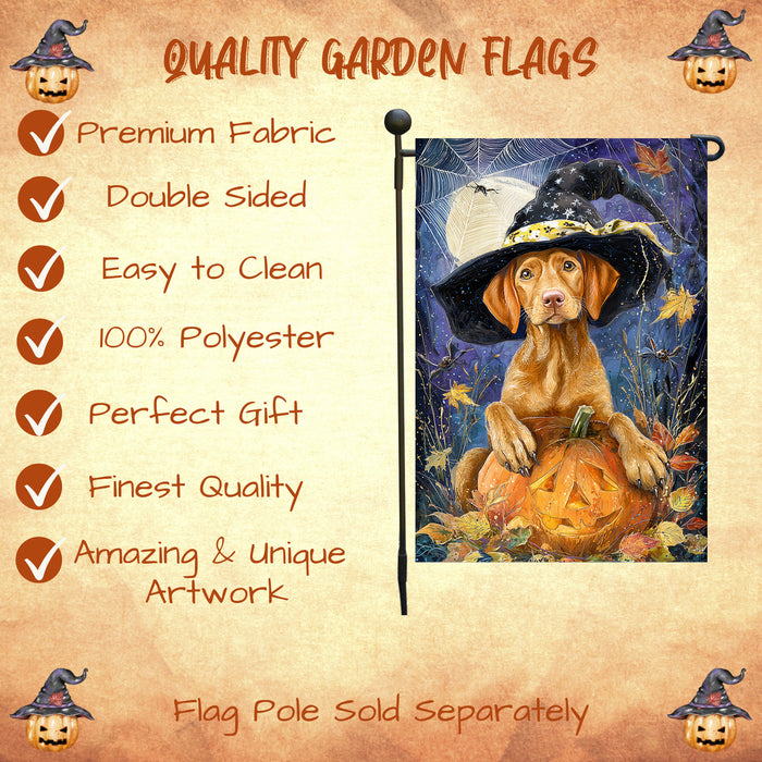 Vizsla Puppy Halloween Garden Flag Pumpkin Jack O Lantern Yard Banner Fall Outdoor Decoration for Lawn Porch and Garden 12.5 x 18 Inch