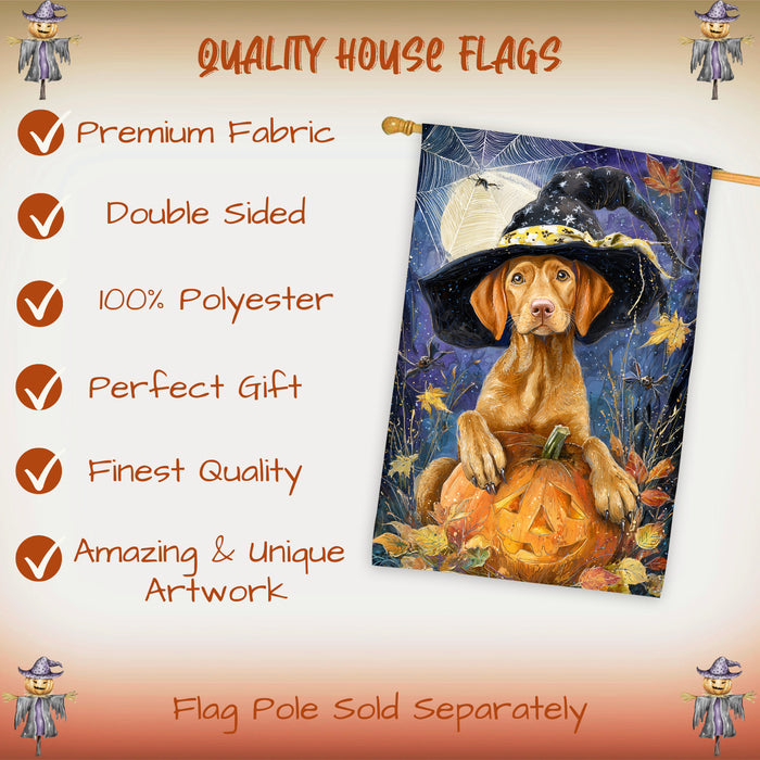 Vizsla Puppy Halloween House Flag Pumpkin Jack O Lantern Dog Large Outdoor Banner Fall Porch Yard Decoration 28 x 40 Inch
