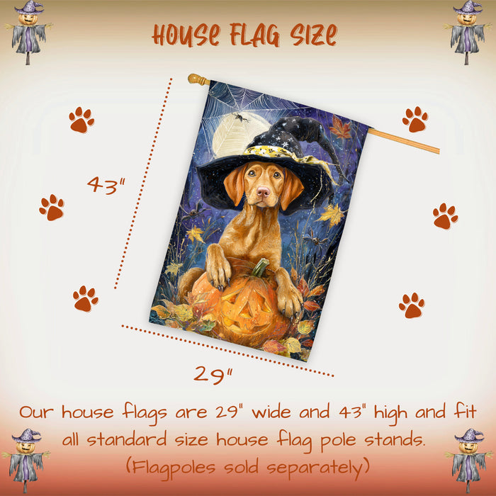Vizsla Puppy Halloween House Flag Pumpkin Jack O Lantern Dog Large Outdoor Banner Fall Porch Yard Decoration 28 x 40 Inch