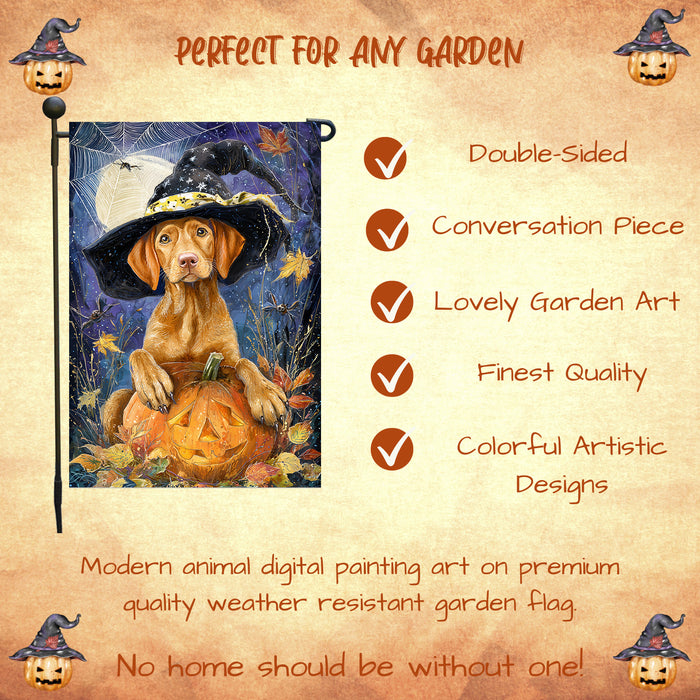 Vizsla Puppy Halloween Garden Flag Pumpkin Jack O Lantern Yard Banner Fall Outdoor Decoration for Lawn Porch and Garden 12.5 x 18 Inch