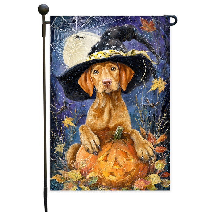 Vizsla Puppy Halloween Garden Flag Pumpkin Jack O Lantern Yard Banner Fall Outdoor Decoration for Lawn Porch and Garden 12.5 x 18 Inch