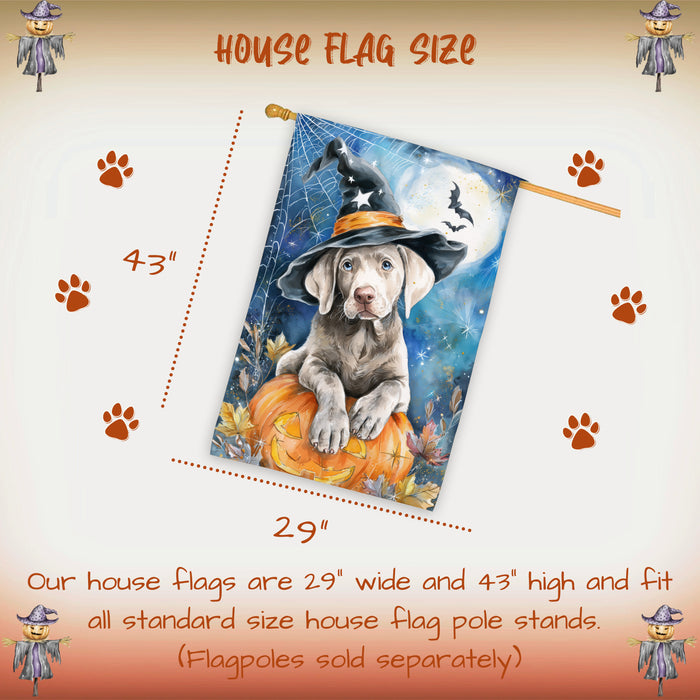 Weimaraner Halloween House Flag Pumpkin Witch Hat Moon Dog Large Outdoor Banner Fall Porch Yard Decoration 28 x 40 Inch