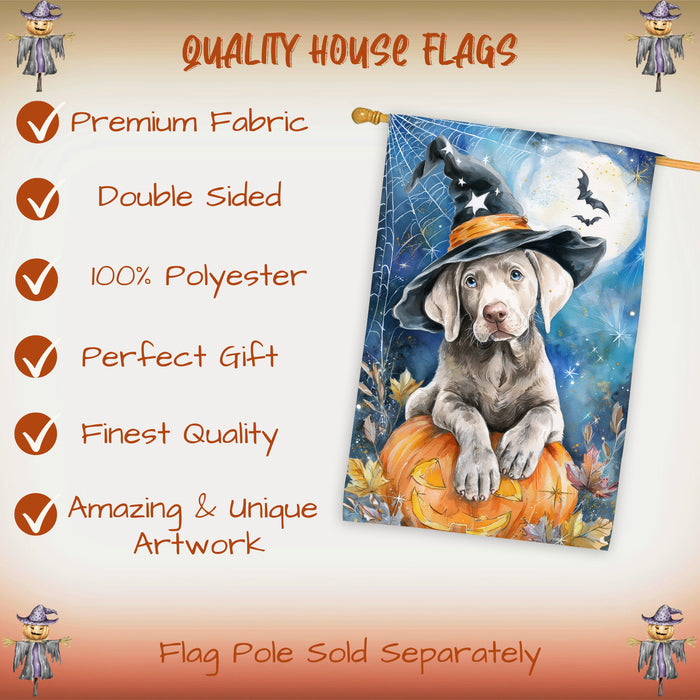 Weimaraner Halloween House Flag Pumpkin Witch Hat Moon Dog Large Outdoor Banner Fall Porch Yard Decoration 28 x 40 Inch