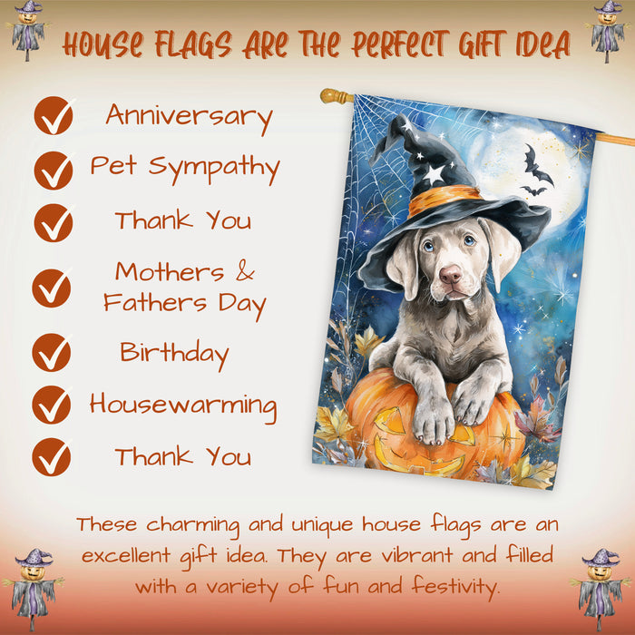Weimaraner Halloween House Flag Pumpkin Witch Hat Moon Dog Large Outdoor Banner Fall Porch Yard Decoration 28 x 40 Inch