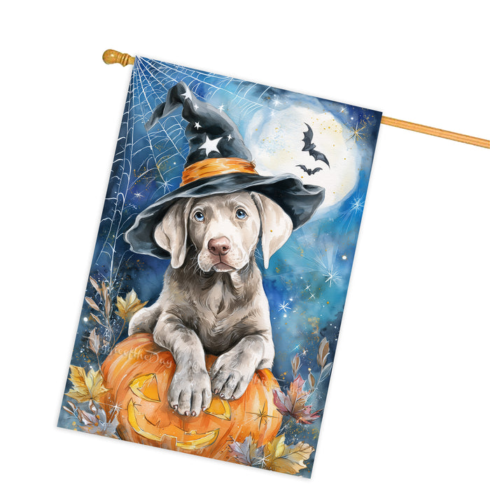 Weimaraner Halloween House Flag Pumpkin Witch Hat Moon Dog Large Outdoor Banner Fall Porch Yard Decoration 28 x 40 Inch