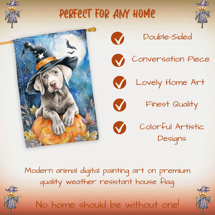 Weimaraner Halloween House Flag Pumpkin Witch Hat Moon Dog Large Outdoor Banner Fall Porch Yard Decoration 28 x 40 Inch