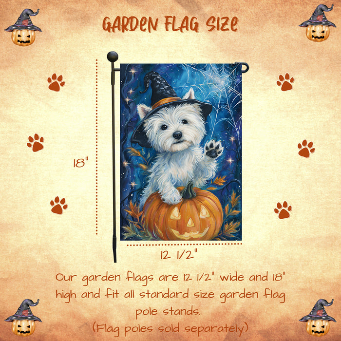 Westie Halloween Garden Flag Pumpkin Witch Hat Dog Yard Banner Fall Outdoor Decor 12.5 x 18 Inch