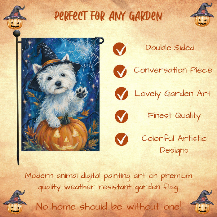 Westie Halloween Garden Flag Pumpkin Witch Hat Dog Yard Banner Fall Outdoor Decor 12.5 x 18 Inch