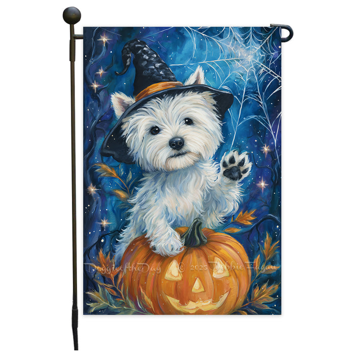 Westie Halloween Garden Flag Pumpkin Witch Hat Dog Yard Banner Fall Outdoor Decor 12.5 x 18 Inch
