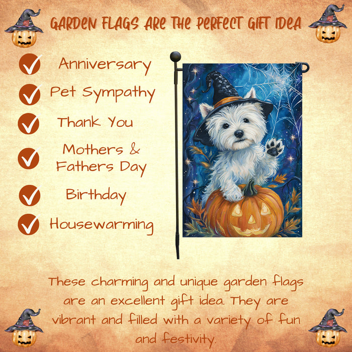 Westie Halloween Garden Flag Pumpkin Witch Hat Dog Yard Banner Fall Outdoor Decor 12.5 x 18 Inch