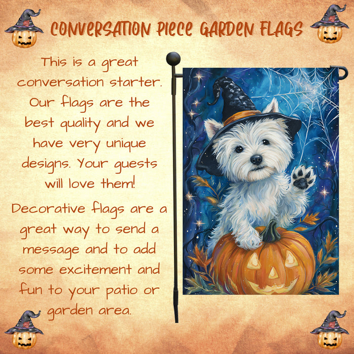 Westie Halloween Garden Flag Pumpkin Witch Hat Dog Yard Banner Fall Outdoor Decor 12.5 x 18 Inch