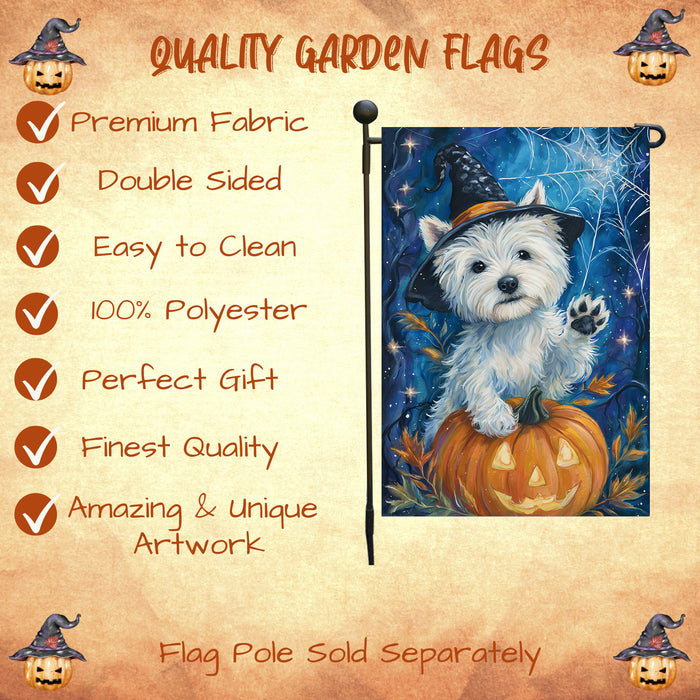 Westie Halloween Garden Flag Pumpkin Witch Hat Dog Yard Banner Fall Outdoor Decor 12.5 x 18 Inch