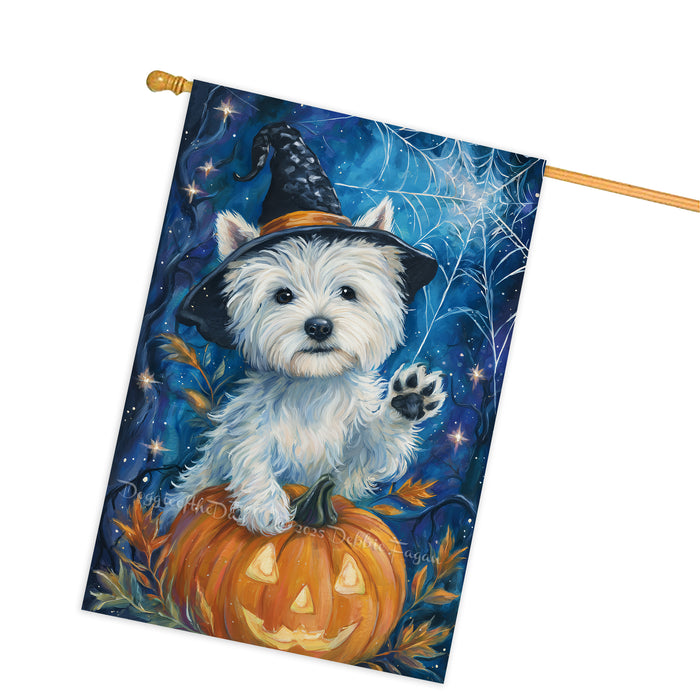 Westie Halloween House Flag Pumpkin Witch Hat Dog Large Outdoor Banner Fall Porch Yard Decoration 28 x 40 Inch